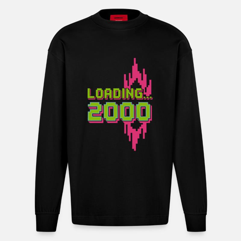 Retro Pixel Loading 2000 Design - Heavyweight Oversized Organic Langarmshirt Made in EU - SOLID BLACK
