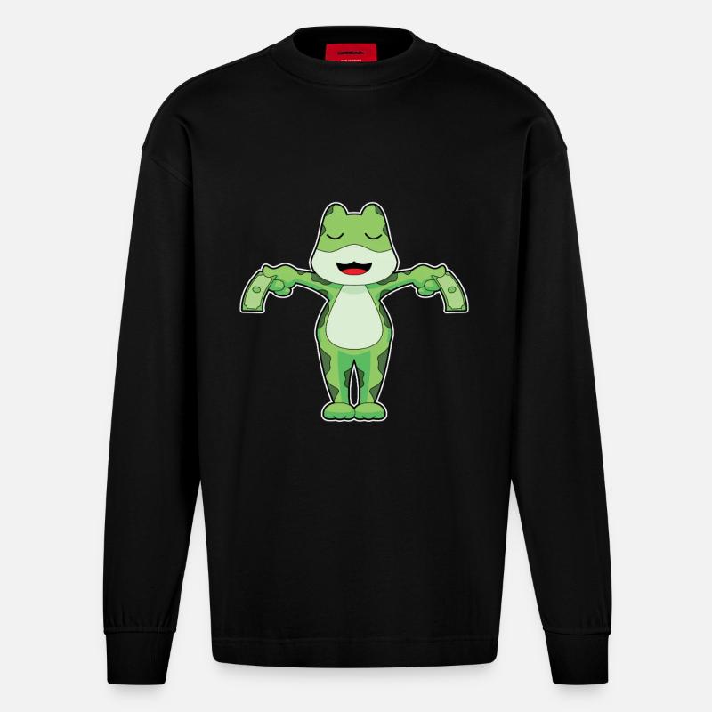 Frosch Banknote - Heavyweight Oversized Organic Langarmshirt Made in EU - SOLID BLACK