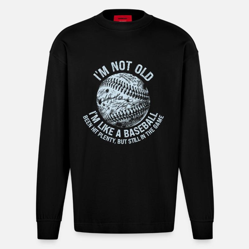 Conception de citation d’humour de baseball - Manches longues bio épais oversize fabriqué en UE - SOLID BLACK