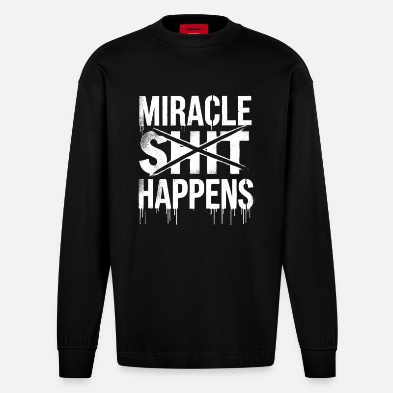Miracle Shift Happen Conception motivationnelle - Manches longues bio épais oversize fabriqué en UE - SOLID BLACK