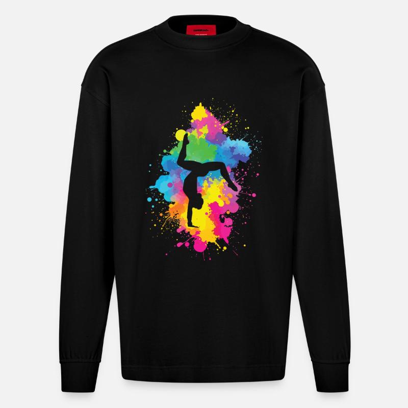 Akrobatiek mit Farbexplosion - Heavyweight Oversized Organic Langarmshirt Made in EU - SOLID BLACK