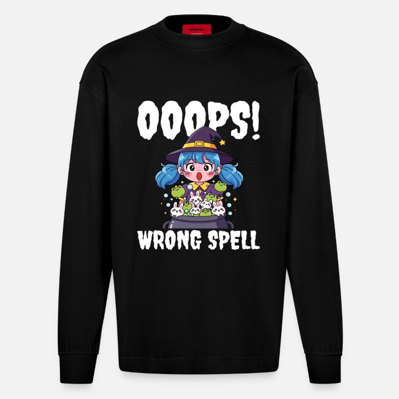 OOOPS! WRONG SPELL - WITCH HALLOWEEN - Heavyweight Oversized Organic Longsleeve Shirt Made in EU - SOLID BLACK