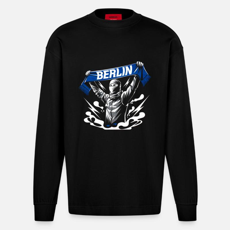 Stylized Neon Graffiti Berlin Scene - Heavyweight Oversized Organic Longsleeve Shirt Made in EU - SOLID BLACK