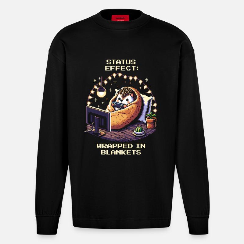 Status: Eingekuschelt in Decken - Heavyweight Oversized Organic Langarmshirt Made in EU - SOLID BLACK