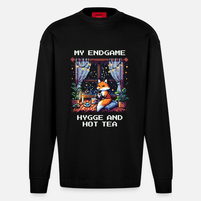 Endgame: Hygge und heißer Tee - Heavyweight Oversized Organic Langarmshirt Made in EU - SOLID BLACK