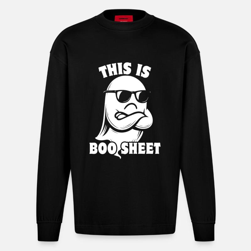 Halloween Geist - This is Boo Sheet - Heavyweight Oversized Organic Langarmshirt Made in EU - SOLID BLACK