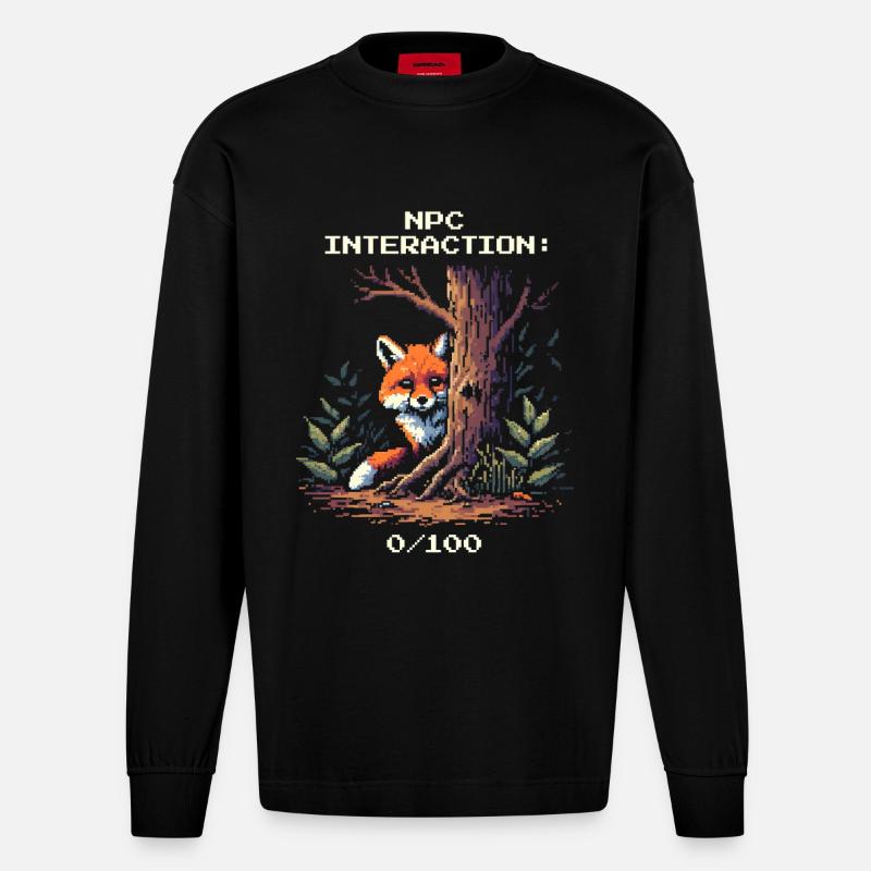 NPC-Interaktion: 0/100 | Introversion Humor - Heavyweight Oversized Organic Langarmshirt Made in EU - SOLID BLACK