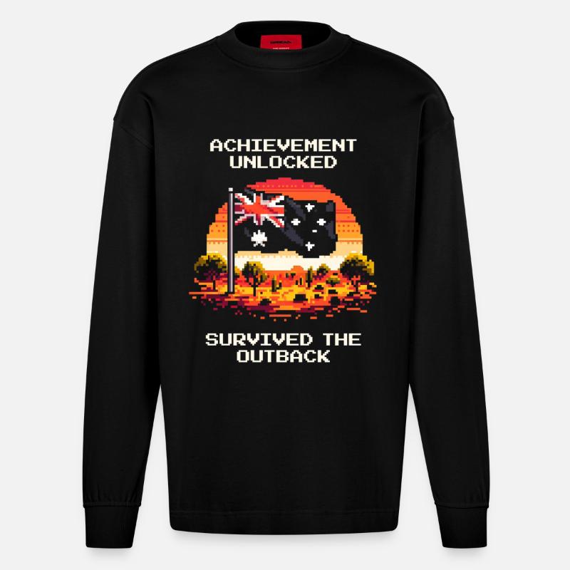 Succès : l’Outback a survécu | Australie - Manches longues bio épais oversize fabriqué en UE - SOLID BLACK