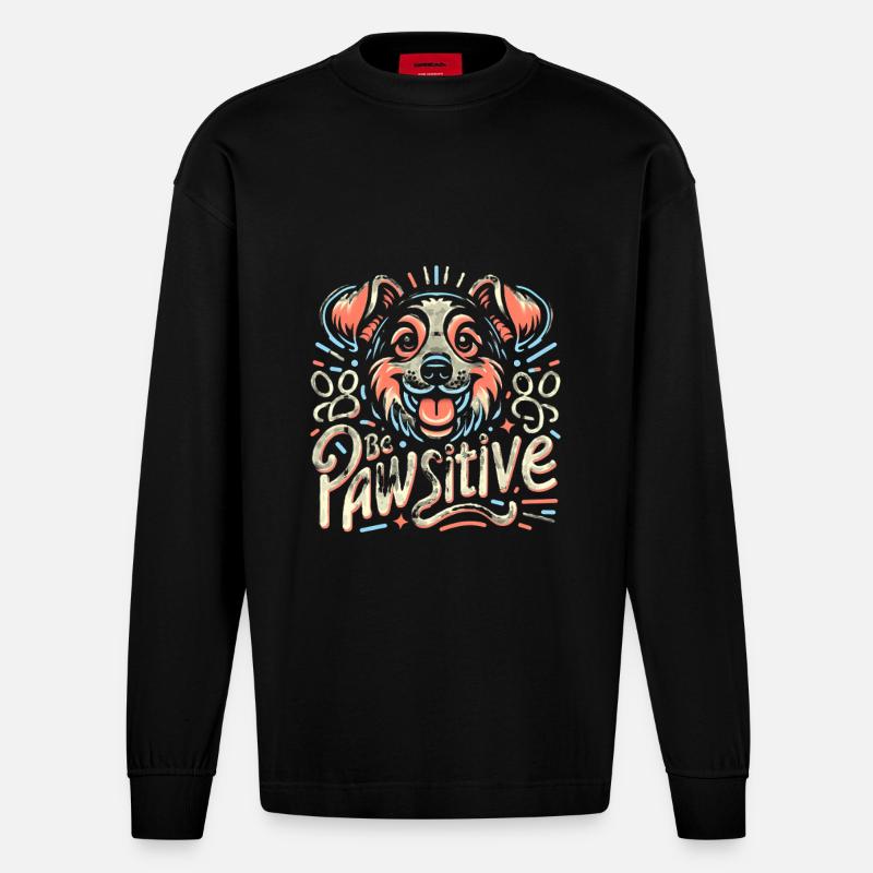 Be pawsitive süßer Hund - Heavyweight Oversized Organic Langarmshirt Made in EU - SOLID BLACK