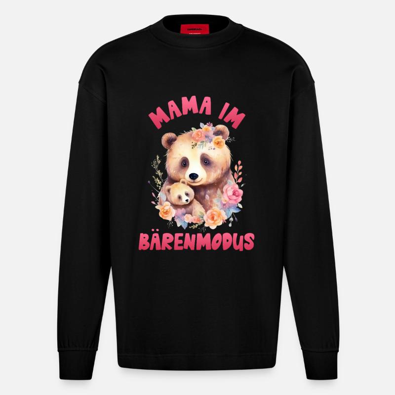 Werdende Mutter MAMA IM BÄRENMODUS Lustig - Heavyweight Oversized Organic Langarmshirt Made in EU - SOLID BLACK