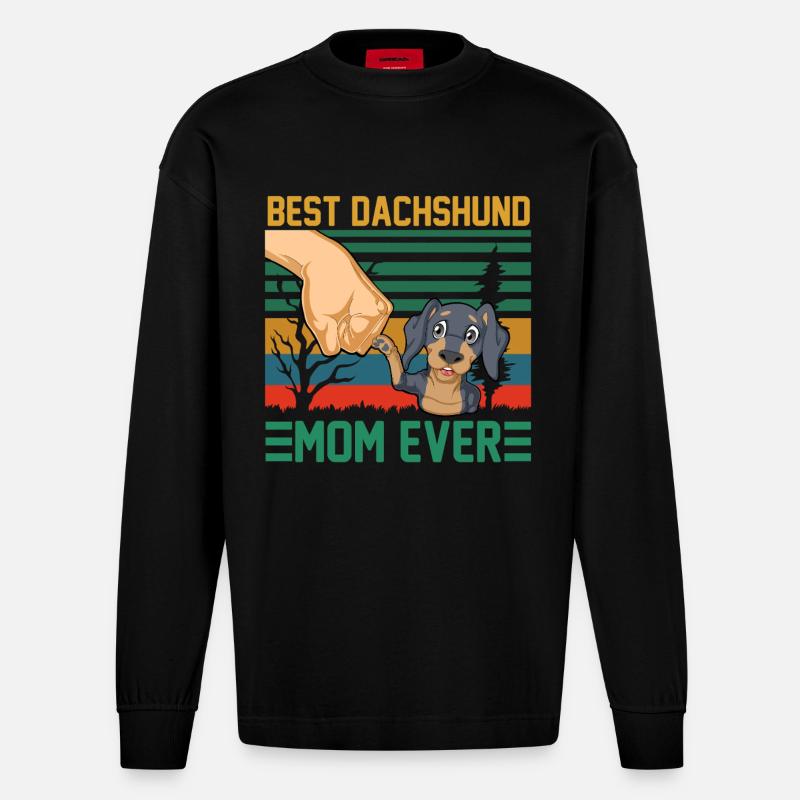 Beste Dackelmutter aller Zeiten - Heavyweight Oversized Organic Langarmshirt Made in EU - SOLID BLACK
