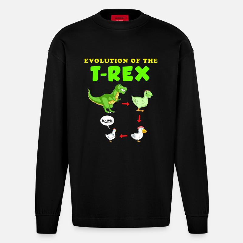 Évolution de l’illustration du dinosaure T-Rex - Manches longues bio épais oversize fabriqué en UE - SOLID BLACK