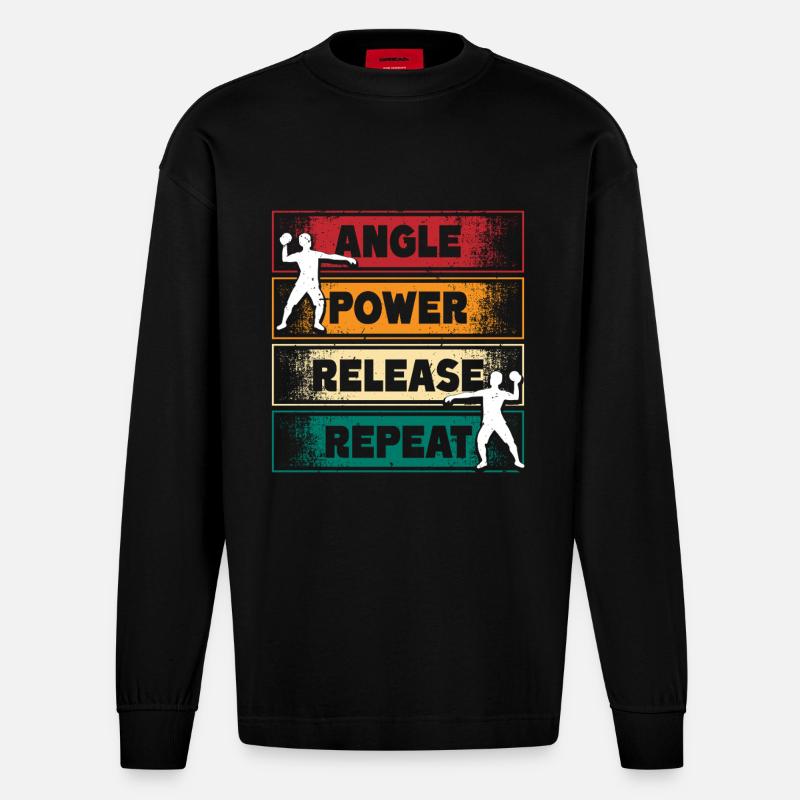 Kugelstoßen Kugelstoß Angle Power Release - Heavyweight Oversized Organic Langarmshirt Made in EU - SOLID BLACK