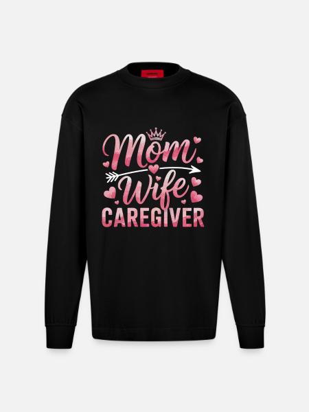 Mutter Tochter Herz Motiv - Heavyweight Oversized Organic Langarmshirt Made in EU - SOLID BLACK