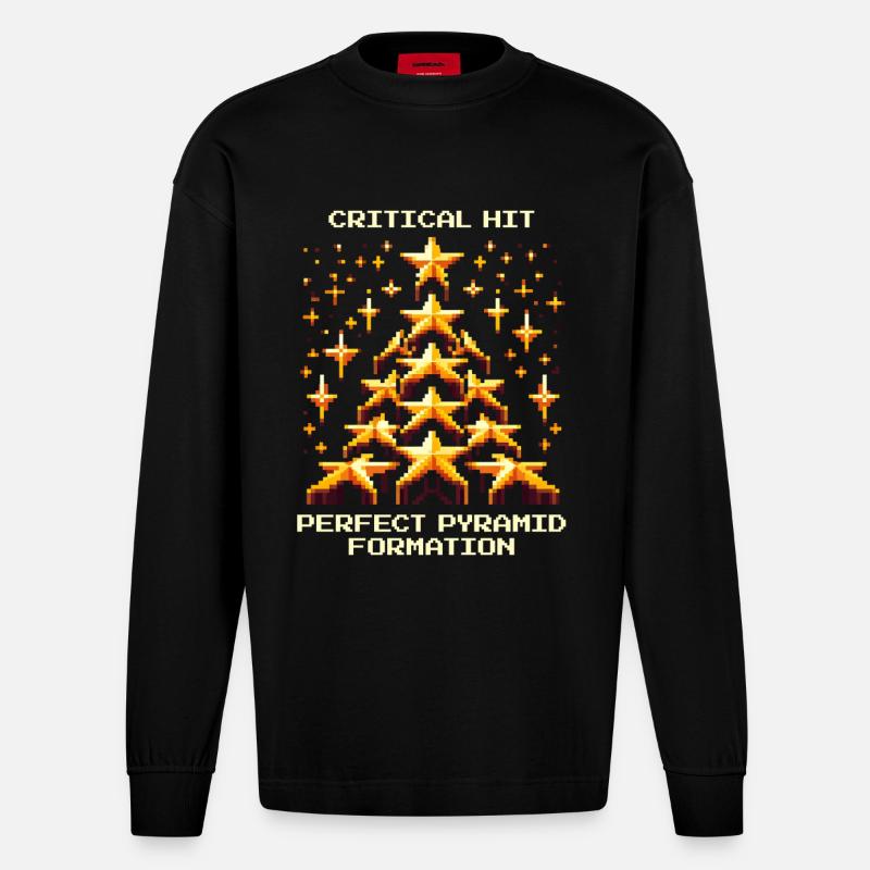 Kritischer Treffer: Top-Pyramide | Cheerleading - Heavyweight Oversized Organic Langarmshirt Made in EU - SOLID BLACK