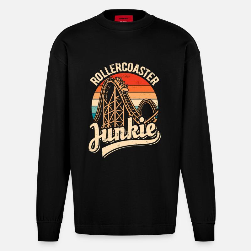 Rollercoaster Junkie - Roller Coaster - Boucle - Manches longues bio épais oversize fabriqué en UE - SOLID BLACK