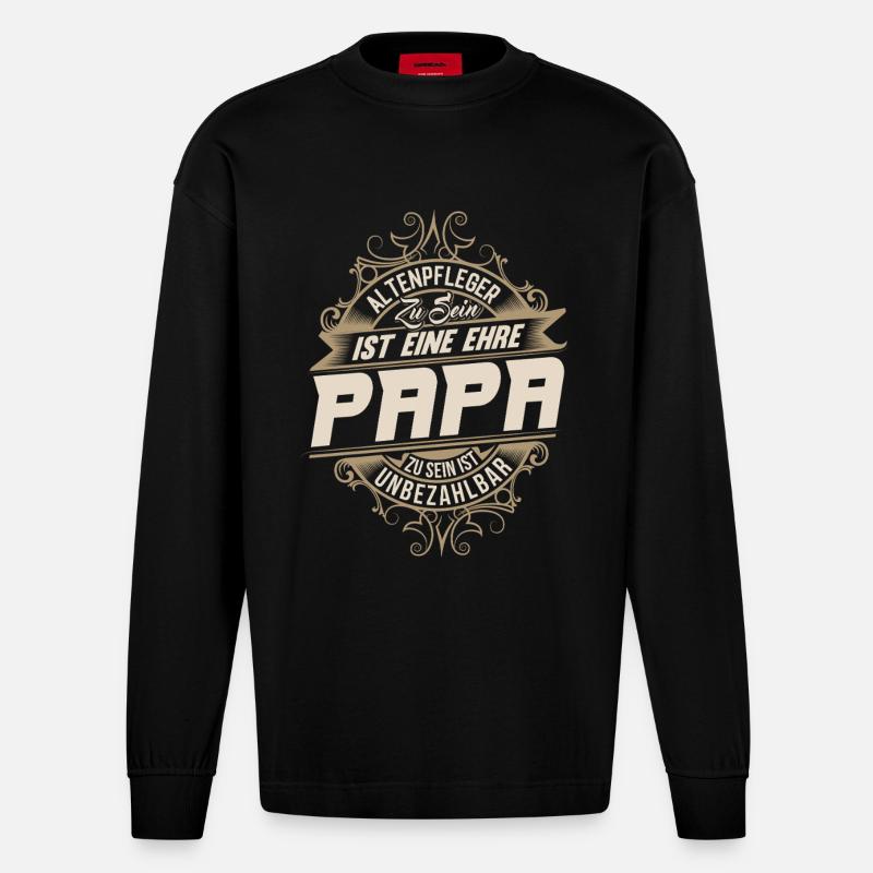 Altenpfleger Papa - Heavyweight Oversized Organic Langarmshirt Made in EU - SOLID BLACK