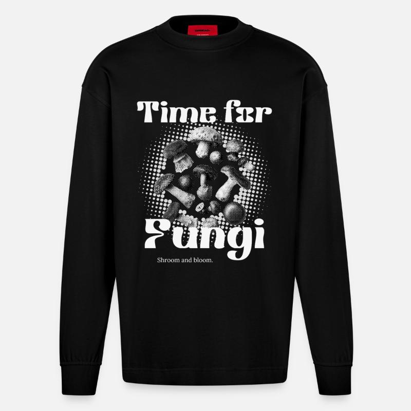 Pilze - C’est l’heure des champignons - Manches longues bio épais oversize fabriqué en UE - SOLID BLACK