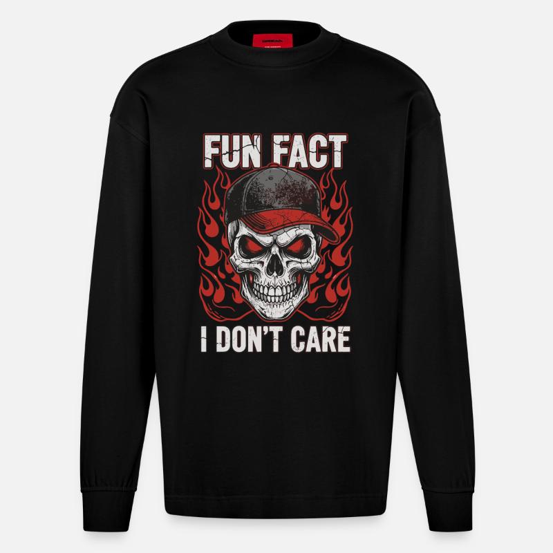 Skull mit Baseball Cap und Feuerdesign - Heavyweight Oversized Organic Langarmshirt Made in EU - SOLID BLACK