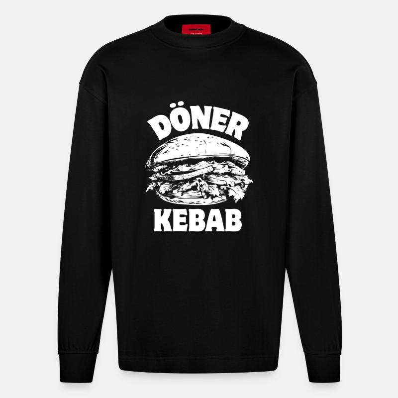 Döner Kebab - Restauration rapide - Spruch - Manches longues bio épais oversize fabriqué en UE - SOLID BLACK