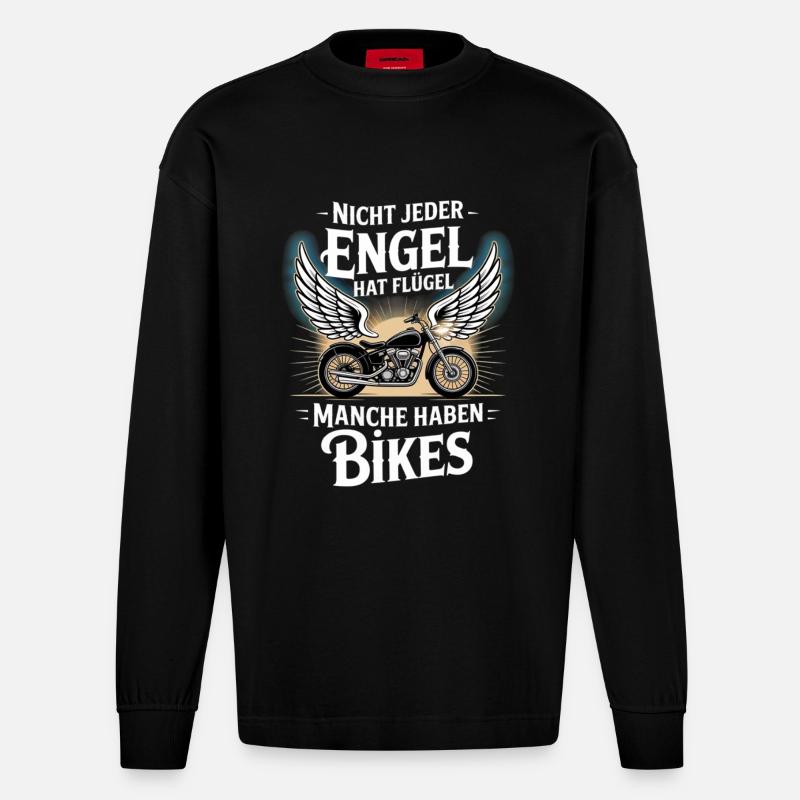 Engel ohne Flügel – Bikes - Heavyweight Oversized Organic Langarmshirt Made in EU - SOLID BLACK