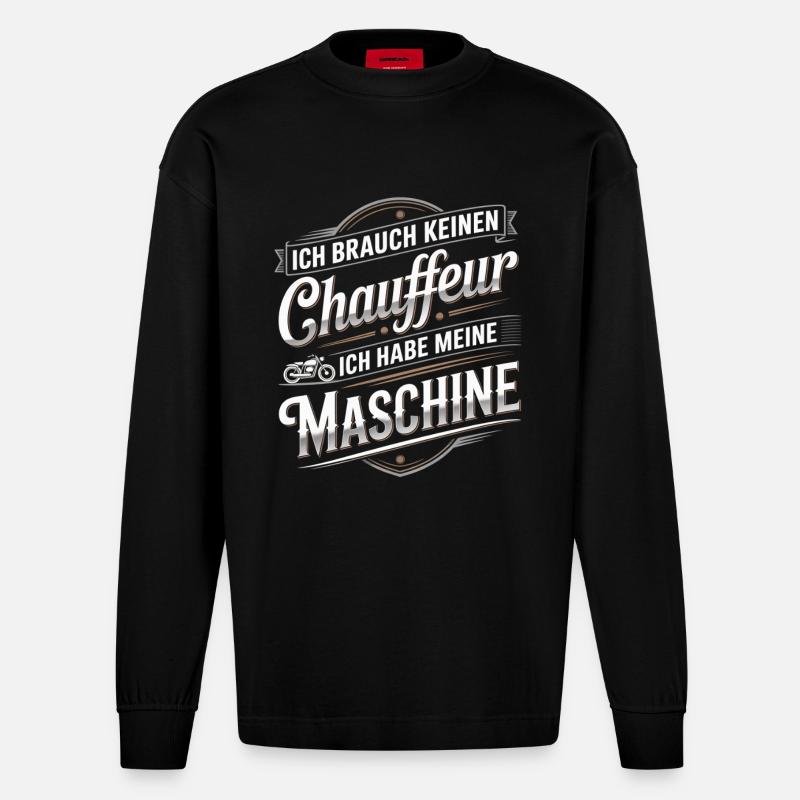 Maschine statt Chauffeur - Heavyweight Oversized Organic Langarmshirt Made in EU - SOLID BLACK