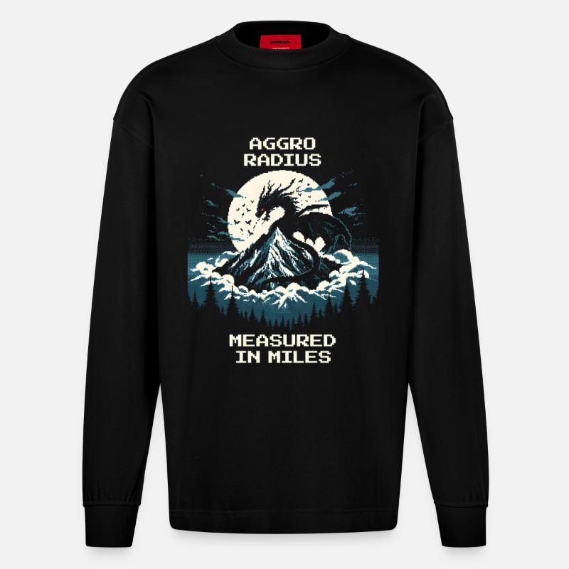 Aggro-Radius | Retro Drache Pixel Art - Heavyweight Oversized Organic Langarmshirt Made in EU - SOLID BLACK