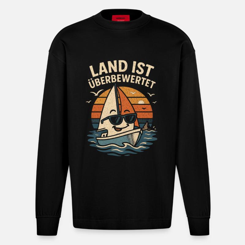 Überbewertetes Land Surfboot - Heavyweight Oversized Organic Langarmshirt Made in EU - SOLID BLACK