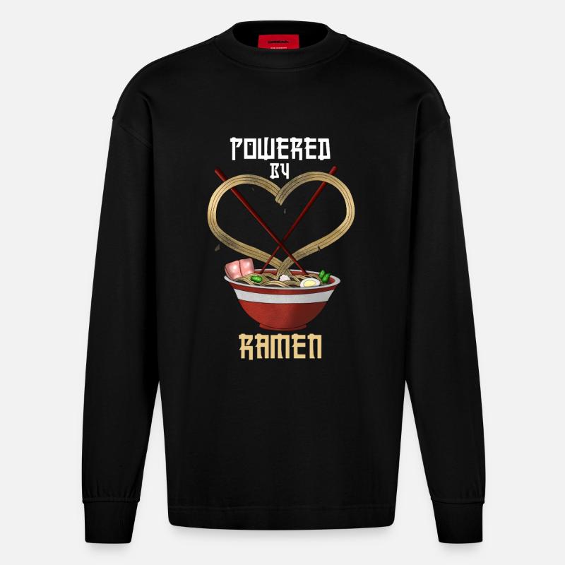 Powered by Ramen Funny Tee - Heavyweight Oversized Organic Langarmshirt Made in EU - SOLID BLACK