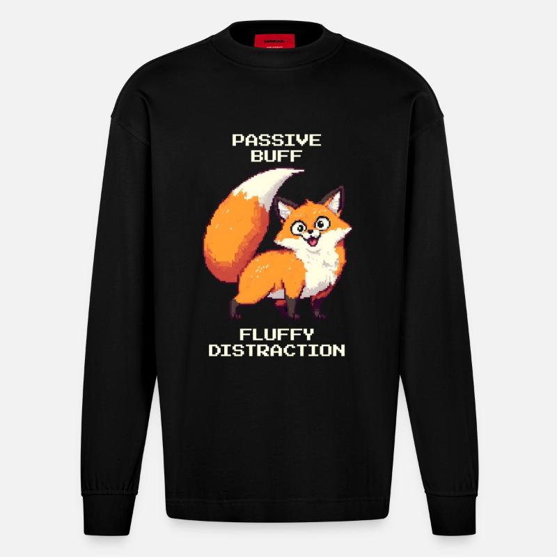 Fluffy Distraction | derpy fox - Heavyweight Oversized Organic Longsleeve Shirt Made in EU - SOLID BLACK