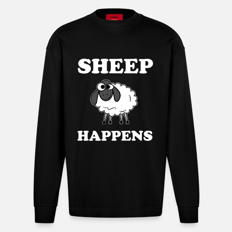 Sheep Happens - Heavyweight Oversized Organic Langarmshirt Made in EU - SOLID BLACK