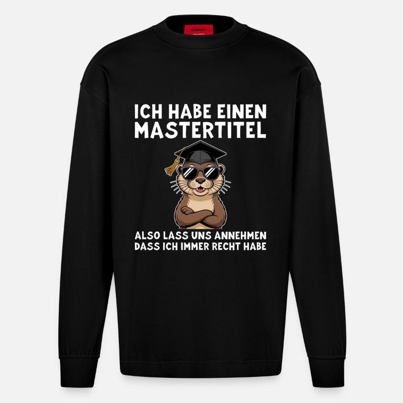 Mastertitel - Lustiger Otter Master Abschluss - Heavyweight Oversized Organic Langarmshirt Made in EU - SOLID BLACK