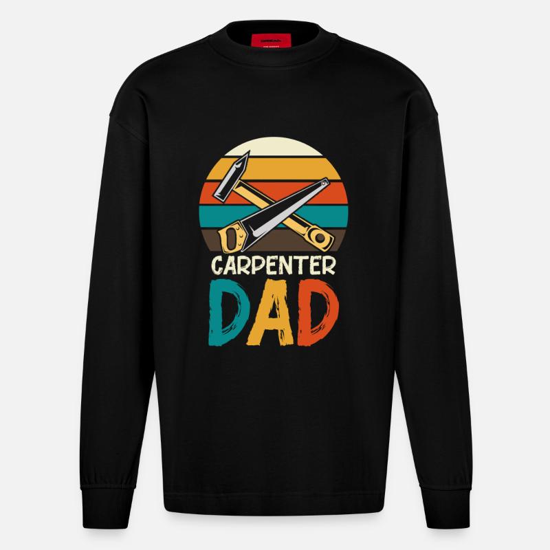 Carpenter Father Retro Tools - Heavyweight Oversized Organic Longsleeve Shirt Made in EU - SOLID BLACK