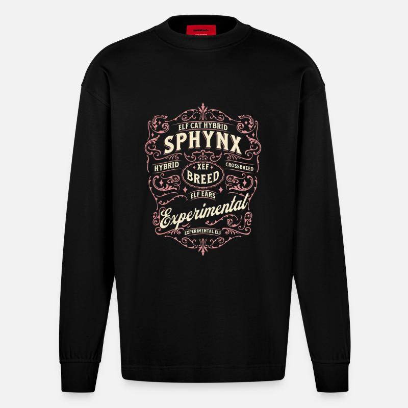 Elfen-Sphinx-Katze - Heavyweight Oversized Organic Langarmshirt Made in EU - SOLID BLACK