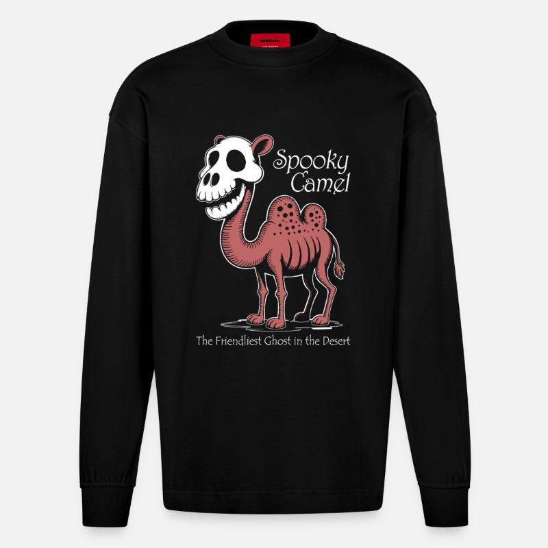 Spooky Camel Ghost in Desert - Heavyweight Oversized Organic Langarmshirt Made in EU - SOLID BLACK