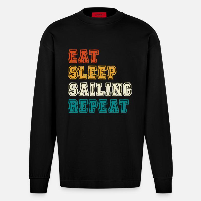 Manger dormir Naviguer Répéter - Manches longues bio épais oversize fabriqué en UE - SOLID BLACK