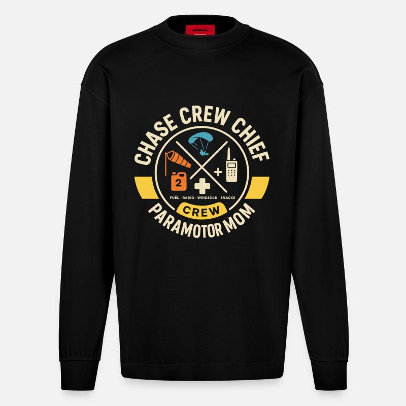 Chase Crew Chief Paramotor Mom - Heavyweight Oversized Organic Longsleeve Shirt Made in EU - SOLID BLACK