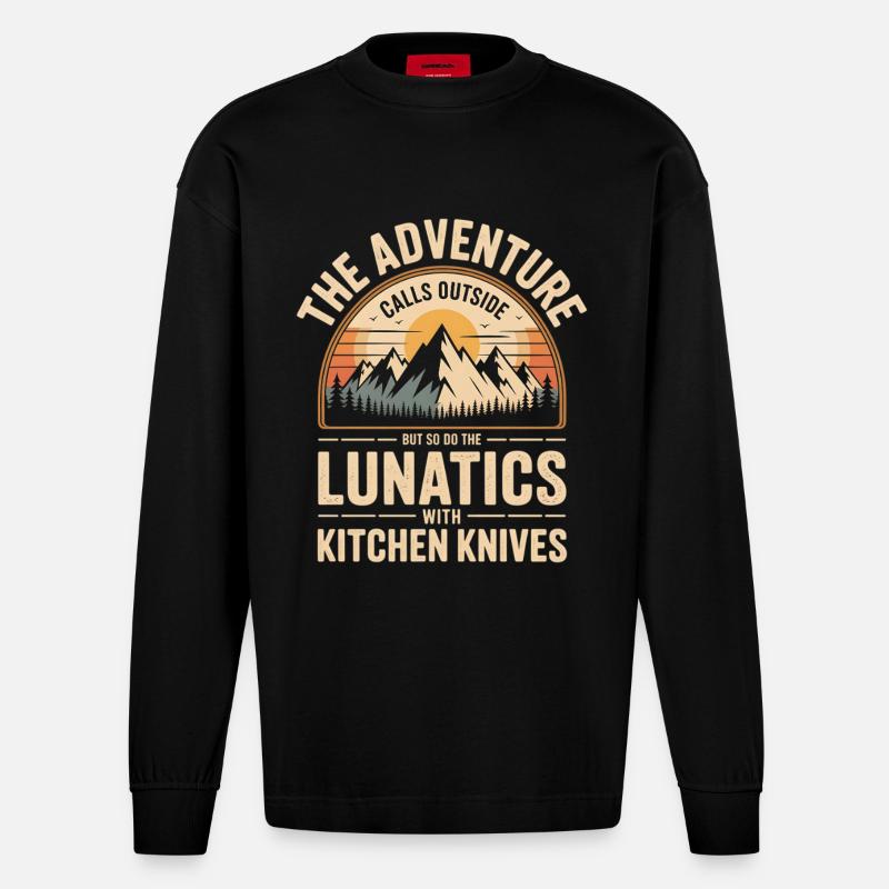 Bergabenteuer Ruf der Lunatics Küchenmesser - Heavyweight Oversized Organic Langarmshirt Made in EU - SOLID BLACK