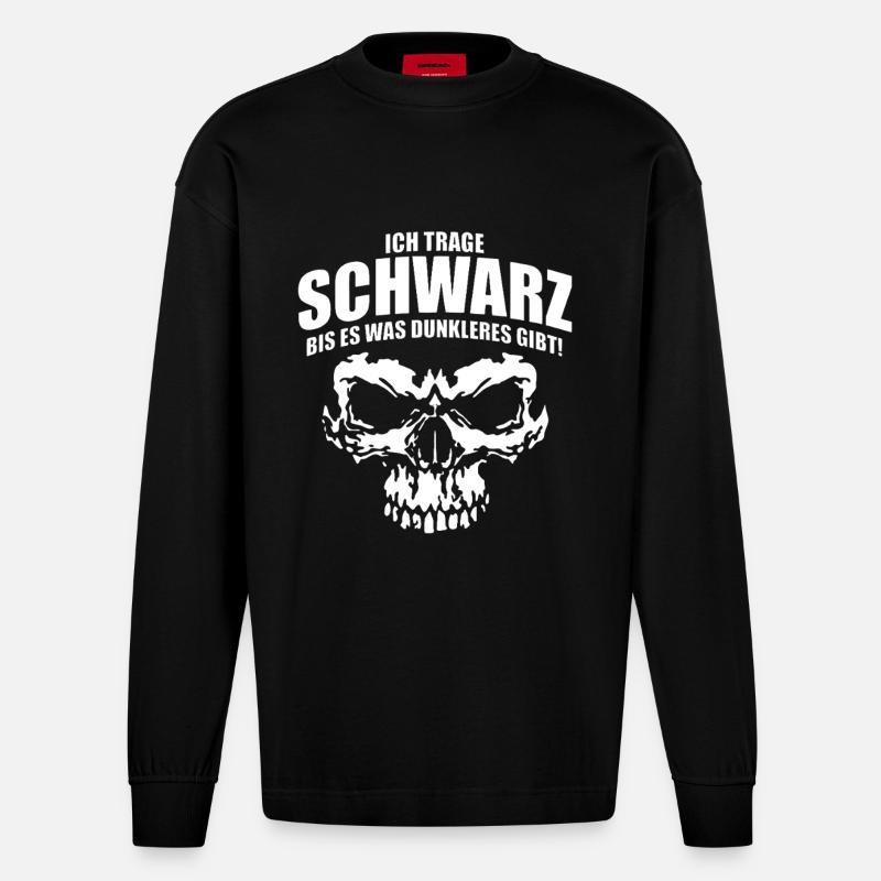 Schwarz Bis Dunkleres Schädel  - Heavyweight Oversized Organic Langarmshirt Made in EU - SOLID BLACK