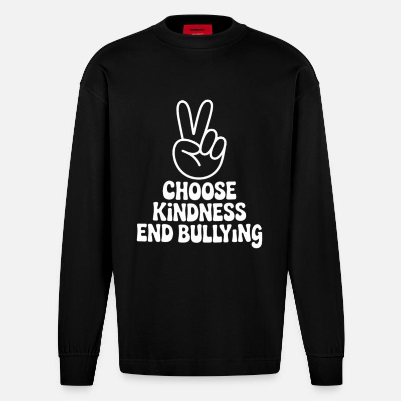Wähle Freundlichkeit Beende Mobbing - Heavyweight Oversized Organic Langarmshirt Made in EU - SOLID BLACK