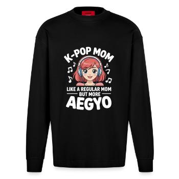 K-Pop Maman Drôle Corée Musique Aegyo - Manches longues bio épais oversize fabriqué en UE - SOLID BLACK - Devant
