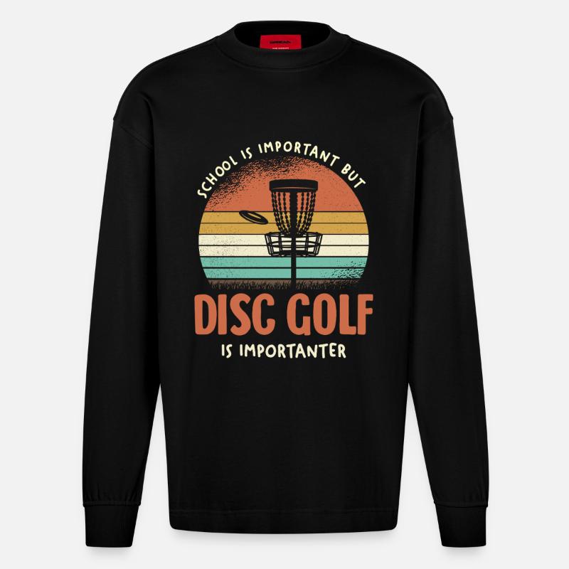 Retro Disc Golf Is Important - Heavyweight Oversized Organic Langarmshirt Made in EU - SOLID BLACK