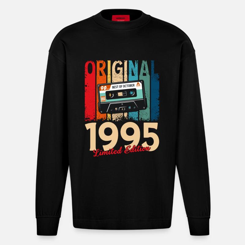 Cassette du 30e anniversaire, octobre 1995 - Manches longues bio épais oversize fabriqué en UE - SOLID BLACK