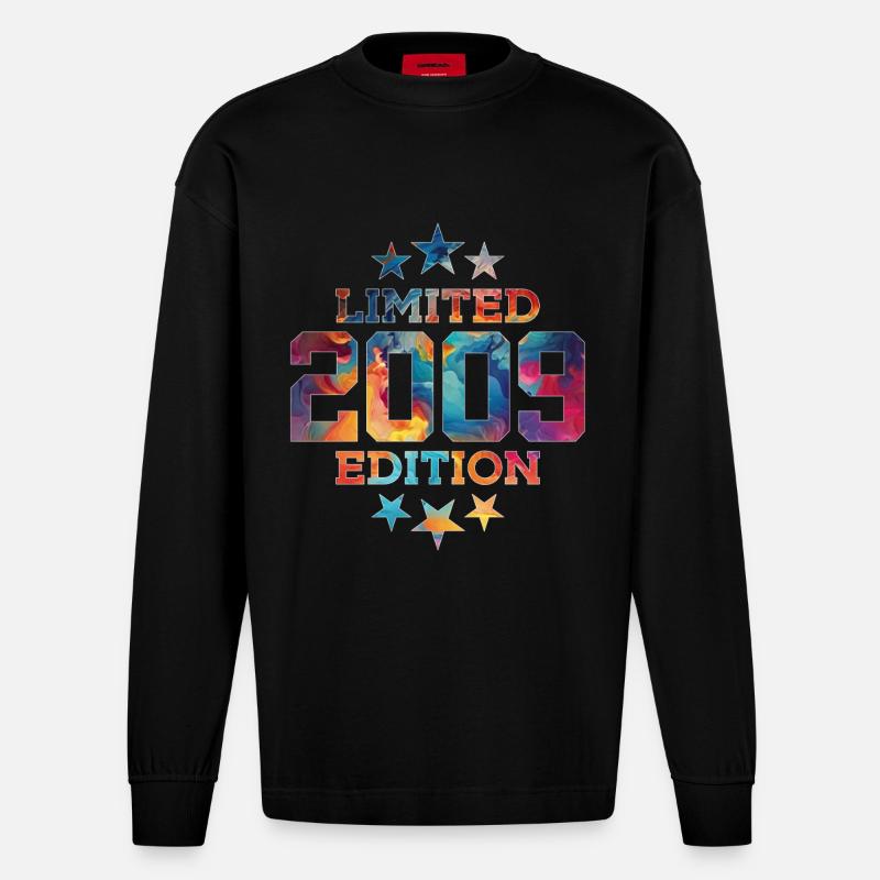 ÉDITION LIMITÉE 2009 17E ANNIVERSAIRE - Manches longues bio épais oversize fabriqué en UE - SOLID BLACK