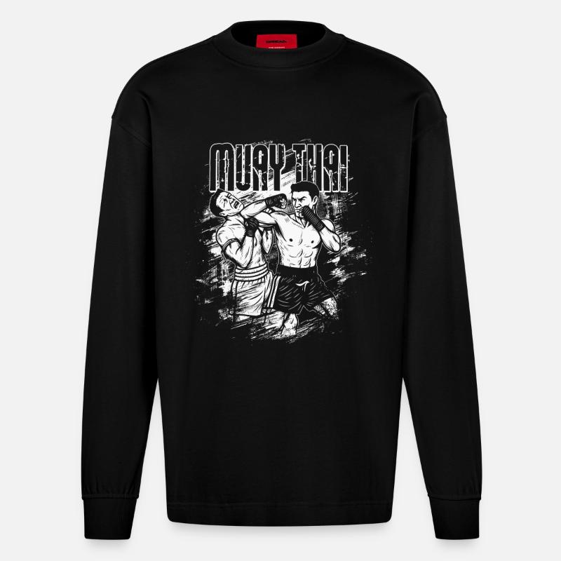 Technique du coude Muay Thai - Manches longues bio épais oversize fabriqué en UE - SOLID BLACK