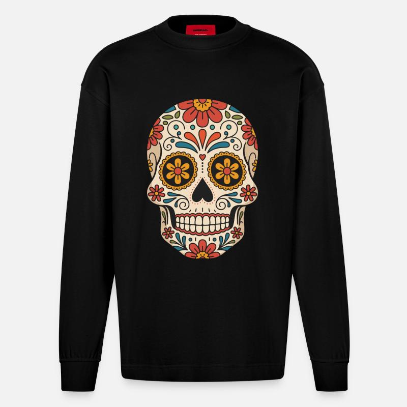 Cinco De Mayo Schädelsymbol Feier - Heavyweight Oversized Organic Langarmshirt Made in EU - SOLID BLACK