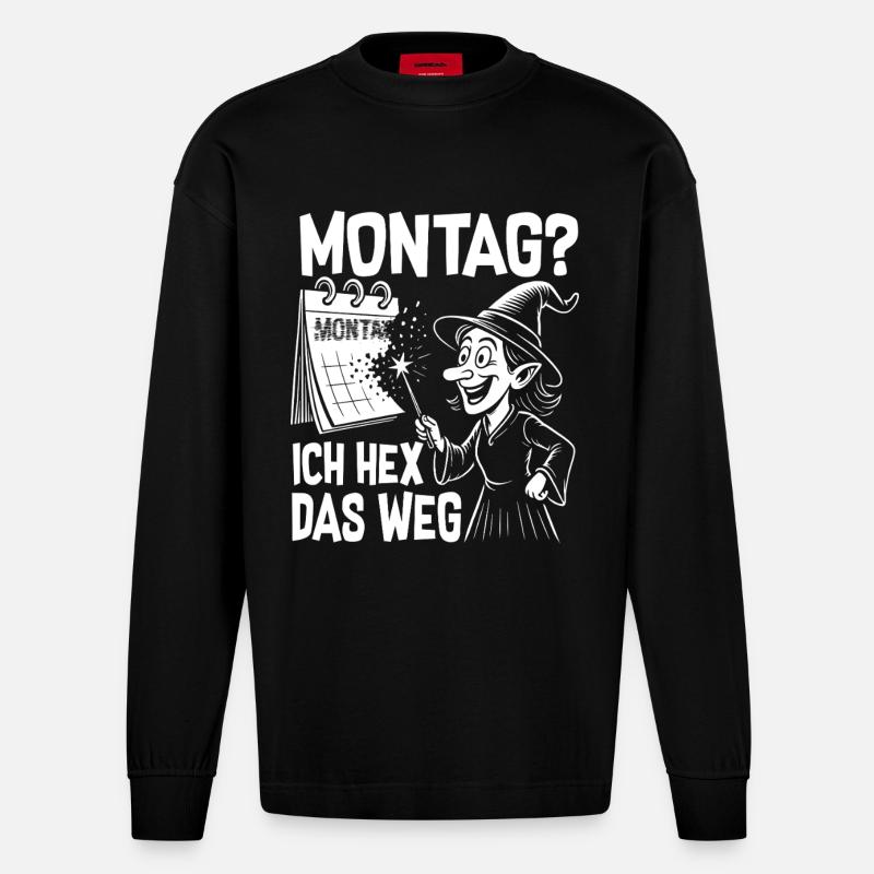 Lundi, je vais comme ça - Manches longues bio épais oversize fabriqué en UE - SOLID BLACK
