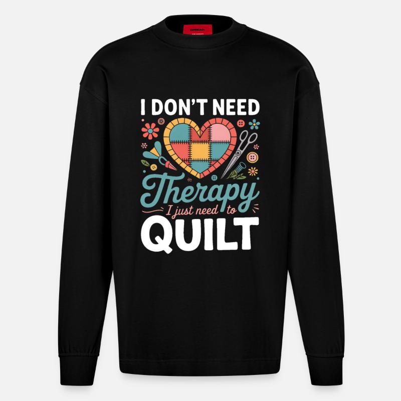 Patchwork Herz Therapie Quilt - Heavyweight Oversized Organic Langarmshirt Made in EU - SOLID BLACK