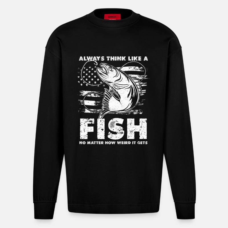 Fischgedanken Flaggenmuster - Heavyweight Oversized Organic Langarmshirt Made in EU - SOLID BLACK