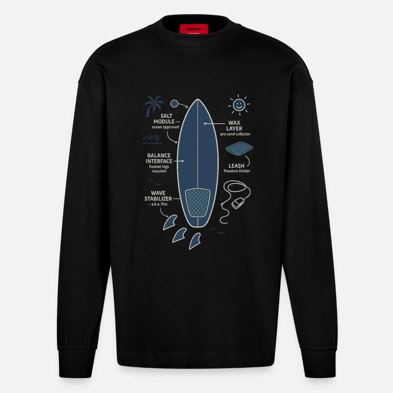 Plan de planche de surf - Manches longues bio épais oversize fabriqué en UE - SOLID BLACK